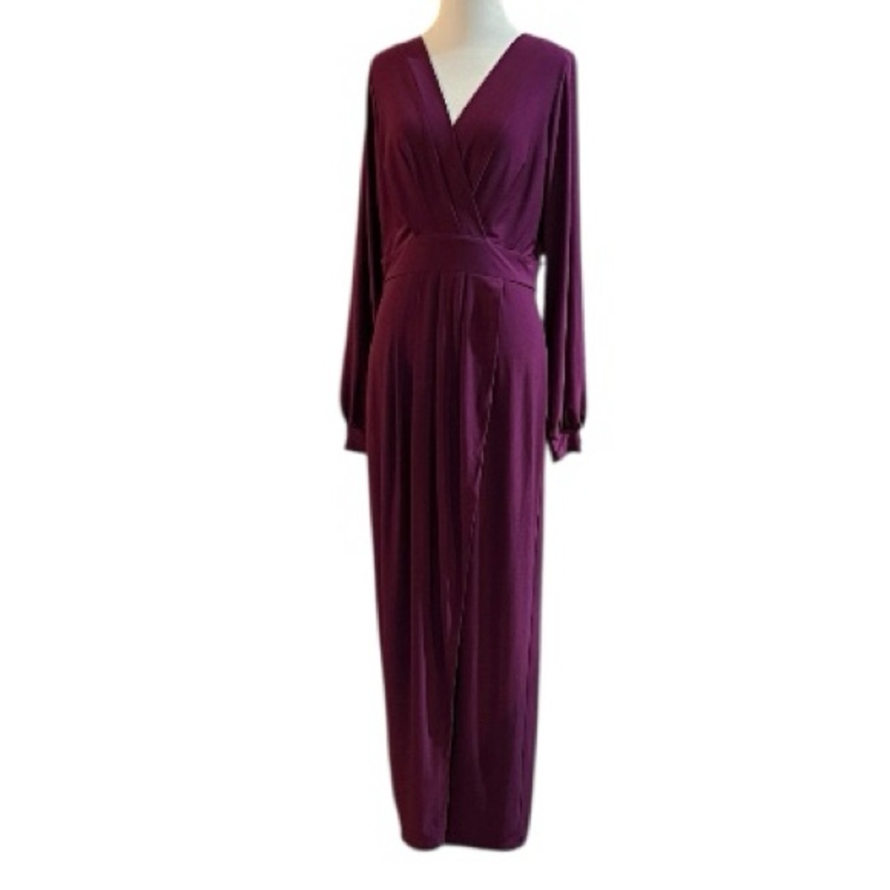 VENUS LONG SLEEVE SURPLICE FRONT MAXI DRESS PURPLE SIZE MEDIUM